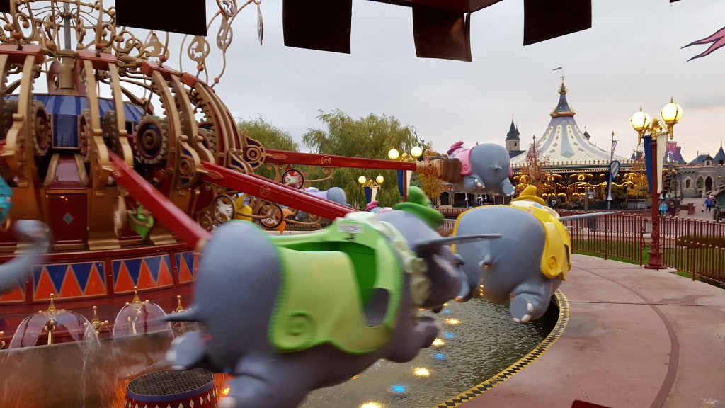 Dumbo the Flying Elephant ride vehicles at Disneyland Paris
