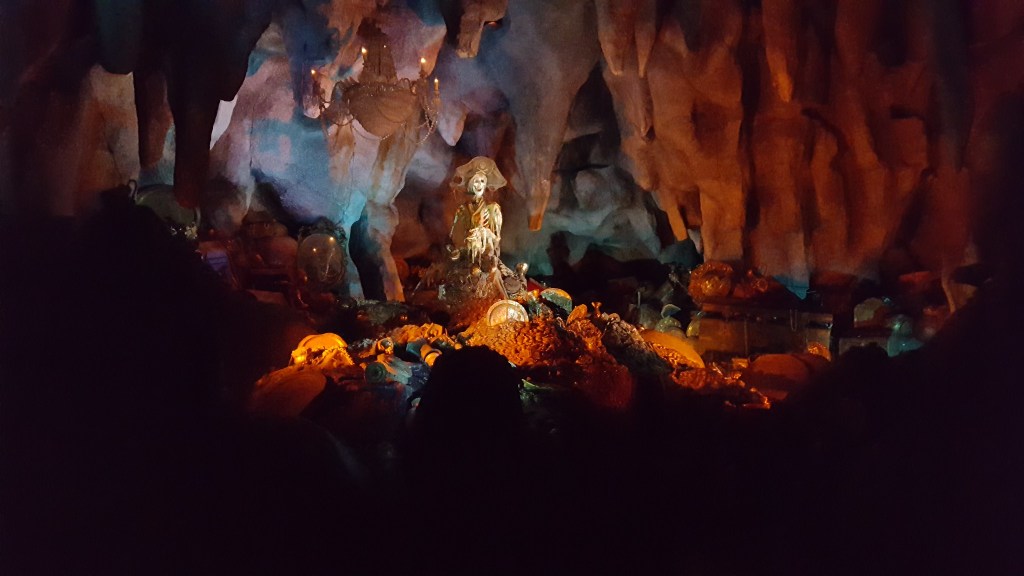 Skeleton sitting in cave in Pirates of the Caribbean in DIsneyland Paris