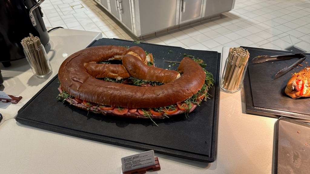 Giant pretzel sandwich at Pym's Kitchen in Disneyland Paris