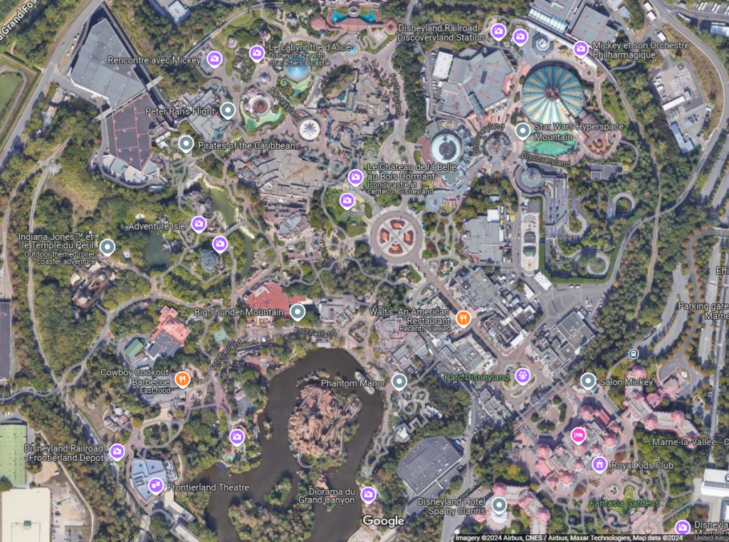 Photo map of Disneyland Parc at Disneyland Paris from the air