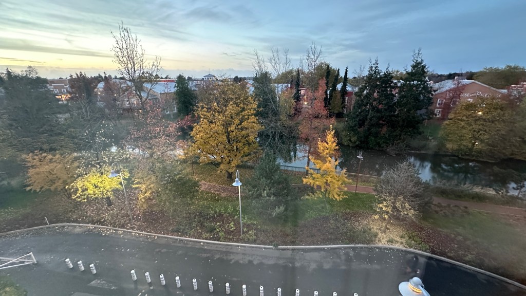 River and Hotel Cheyenne as viewed from a room at Disney's Hotel Santa Fe at Disneyland Paris.