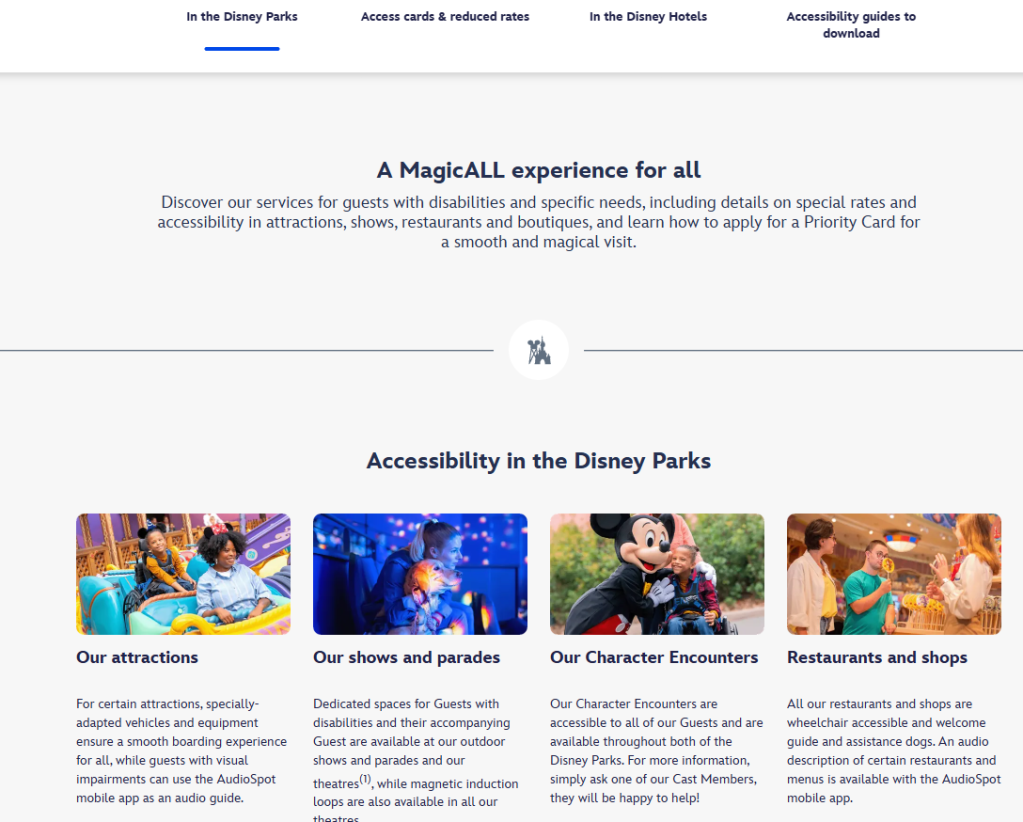 Screenshot from the Accessibility web pages on the Disneyland Paris site