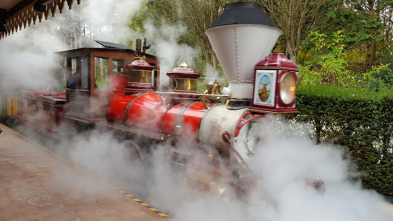 Disneyland railroad train pulling into station