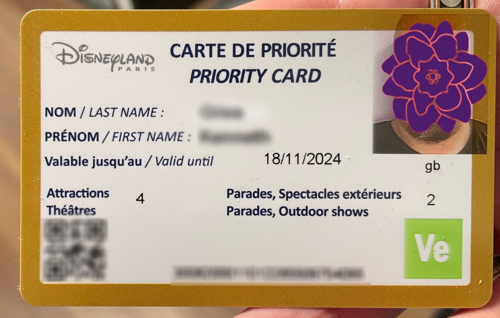 Priority card from Disneyland Paris
