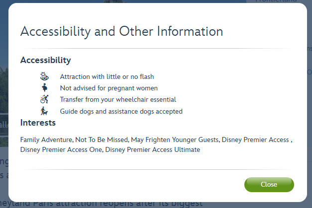 Accessbility information for Phantom Manor at Disneyland Paris