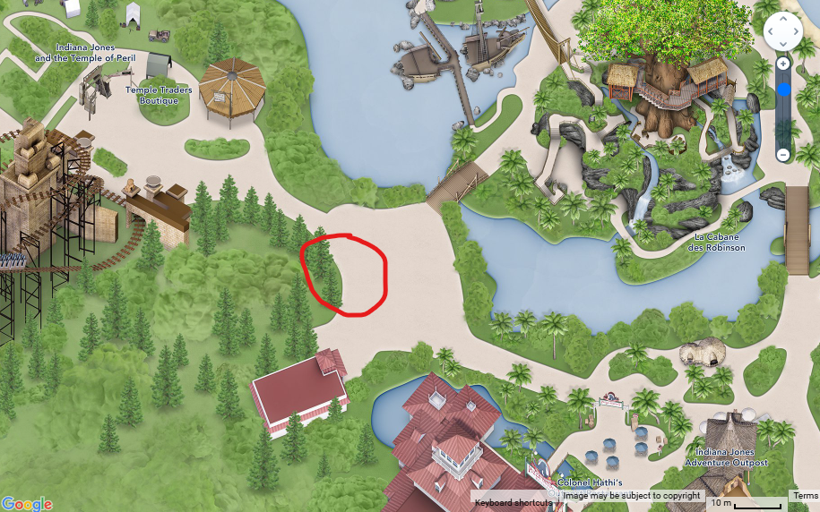 Map of Adventureland in Disneyland Paris showing location of Moana show