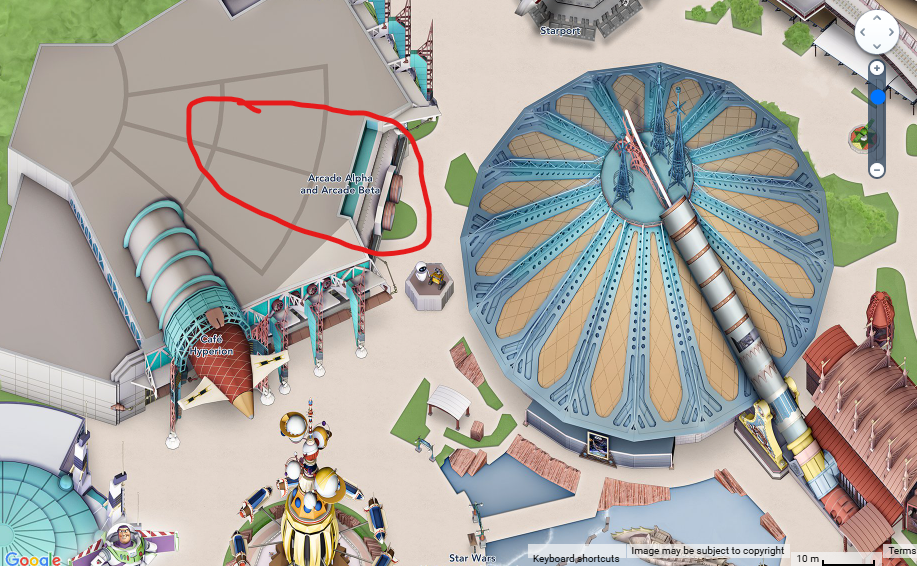 Map of Discoveryland in Disneyland Paris showing the location of Hyperion Theatre
