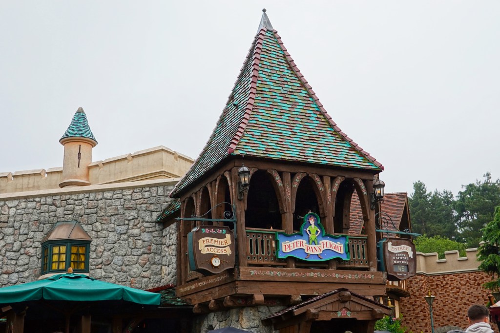 Roof and entrance sign for Peter Pan's Flight at Disneyland Paris