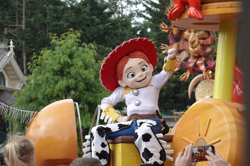 Jessie from Toy Story on a parade float at Disneyland Paris