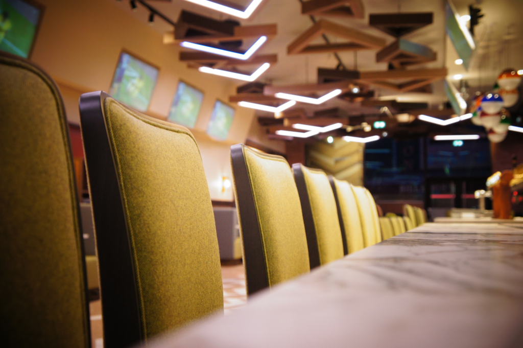 Chairs in the new Sports Bar in Disneyland Paris