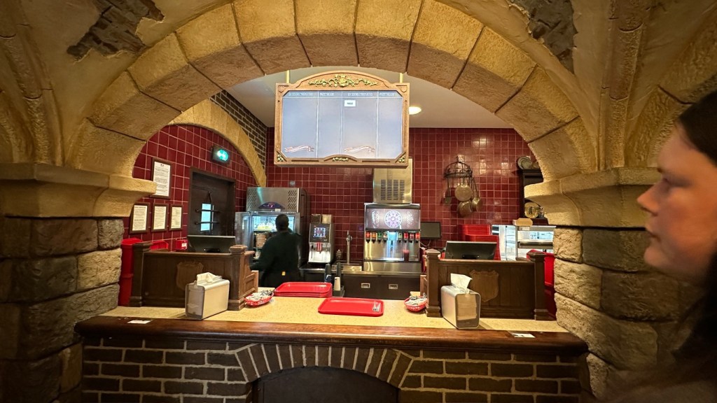 Food serving area in Toad Hall Restaurant in Disneyland Paris