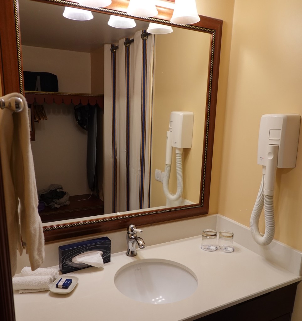 Sink, mirror and hairdryer in Newport Bay Club