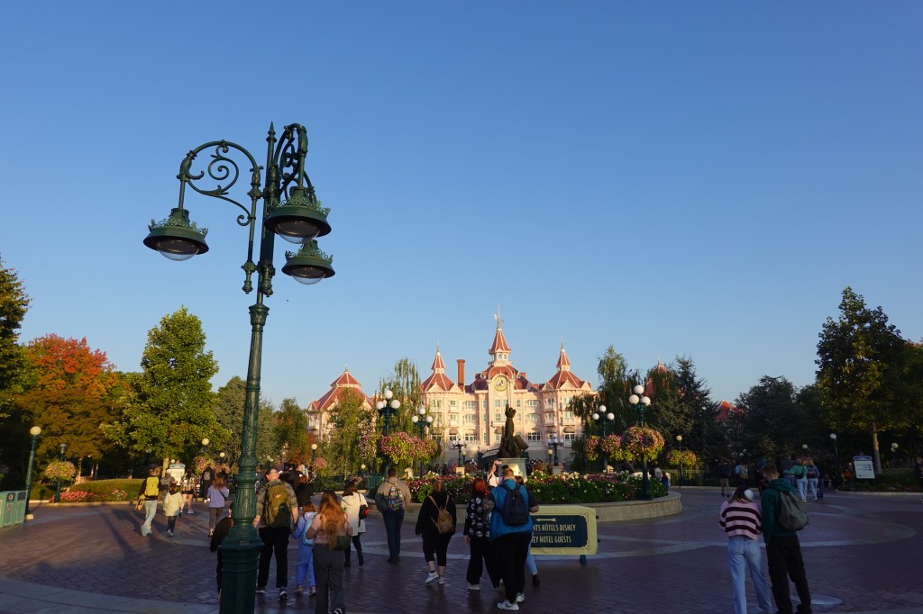 Disneyland Hotel at Disneyland Paris under blue sky