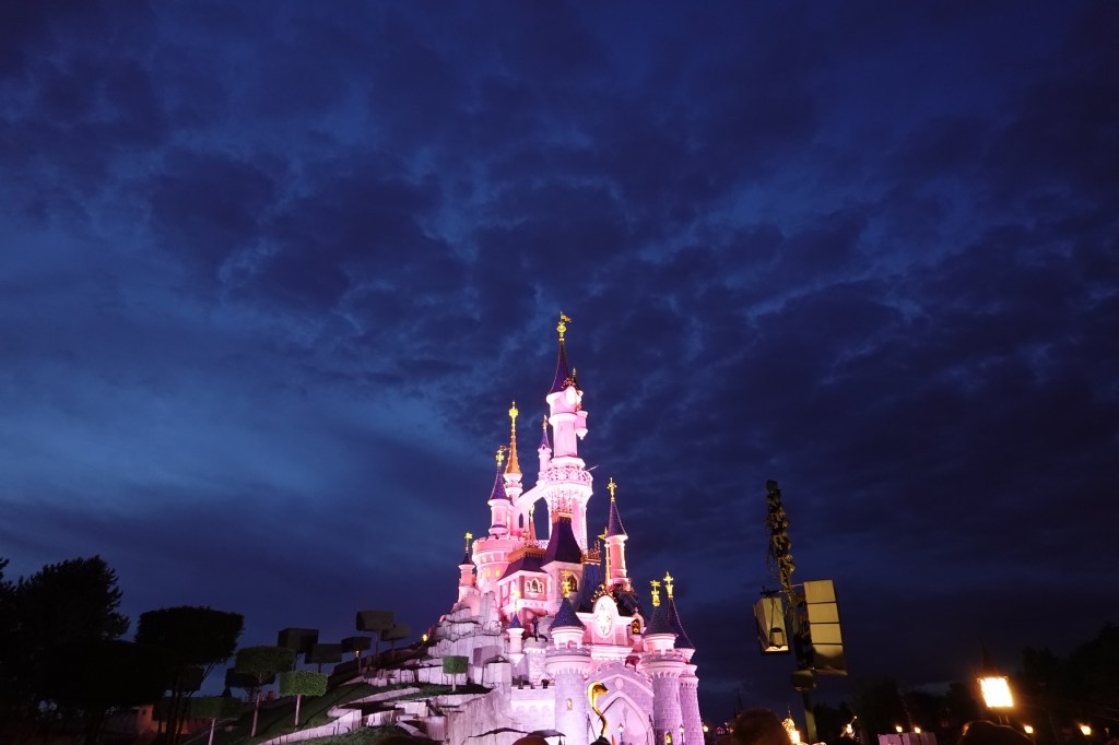 Sleeping Beauty Castle at Disneyland Paris at night