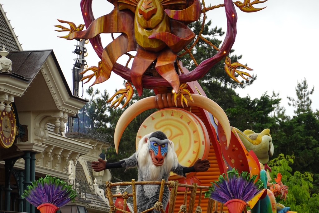 Rafiki on a Lion King parade float at Disneyland Paris