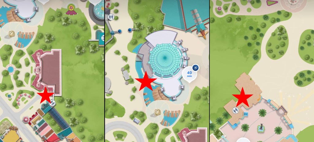 Maps showing locations of Baby Care Centres at Disneyland Paris