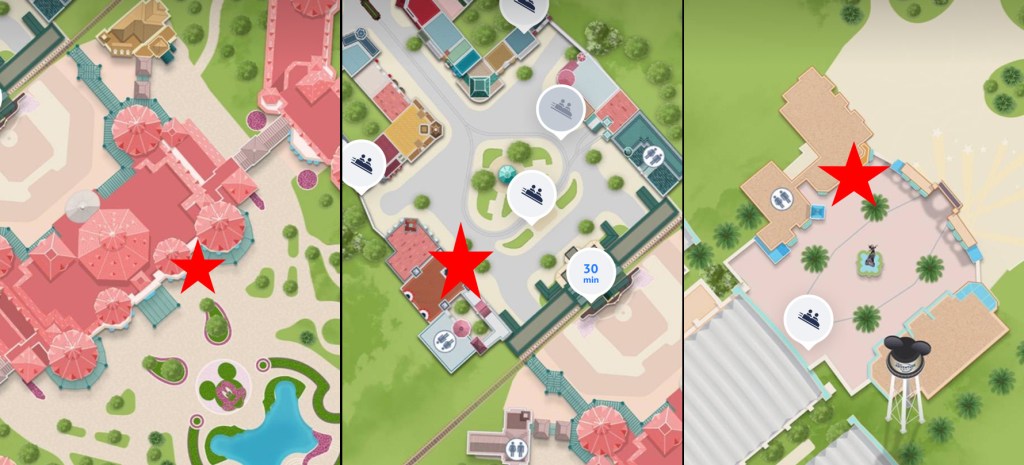 Maps showing the locations of guest services at Disneyland Paris