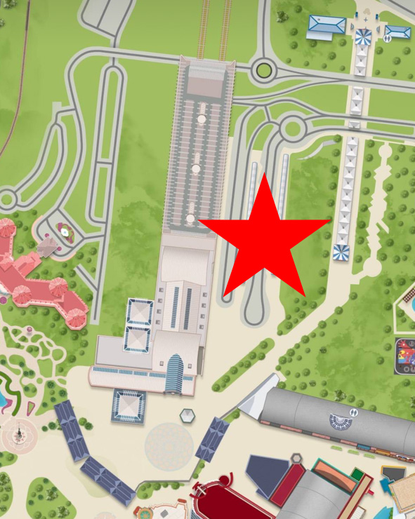 Map showing the location of the shuttle buses drop off location for Disneyland Paris parks and Disney Village